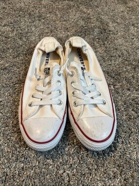 Converse White Low-Top Canvas Sneakers with Red Side Stripe